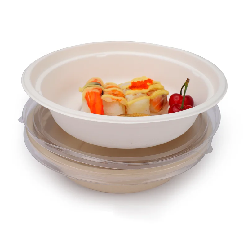 Disposable  Biodegradable Hot Soup Bowl Bamboo Pulp Food 12 Ounce Paper Bowls 32 Oz  Lunch Box With Lid Salad Bagasse Tableware