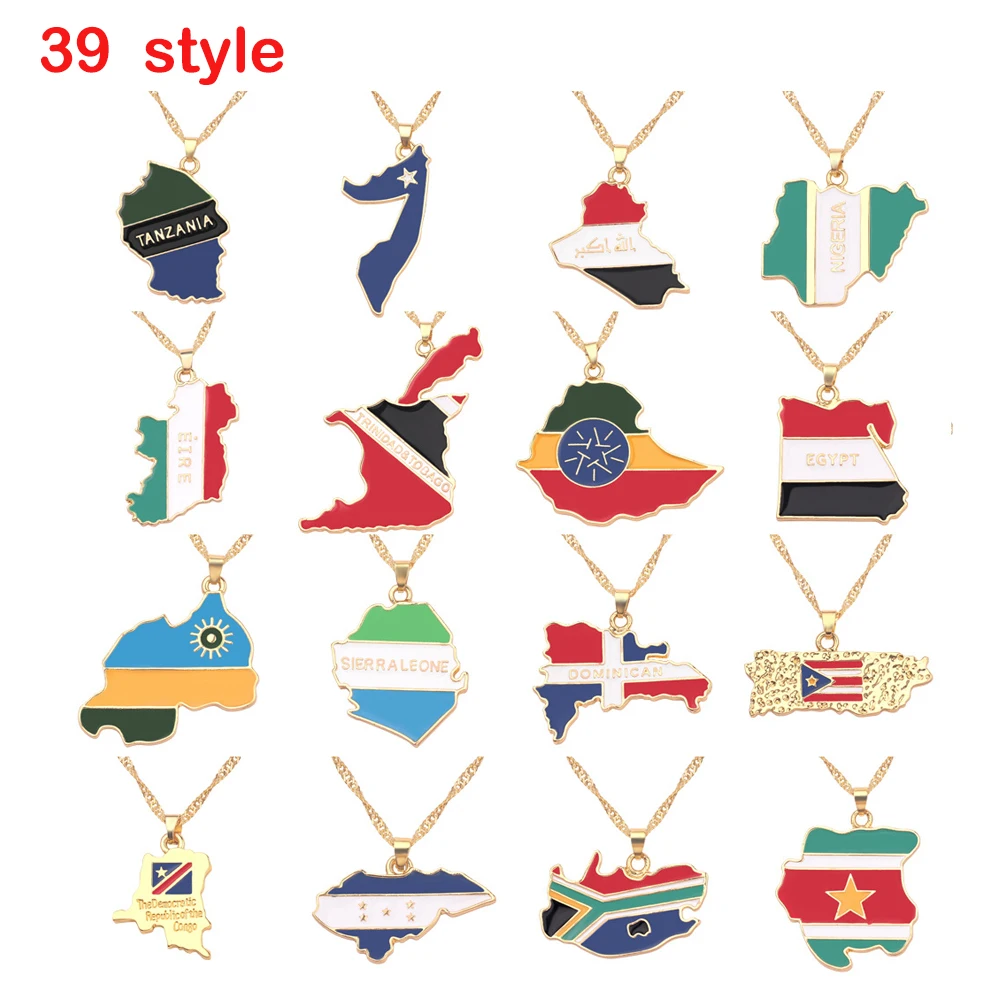 Gold Wold Country Map Flag Necklace African Guinea Ghana Liberia Undersea Jamaica South Africa Congo Honduras Pendant Chain