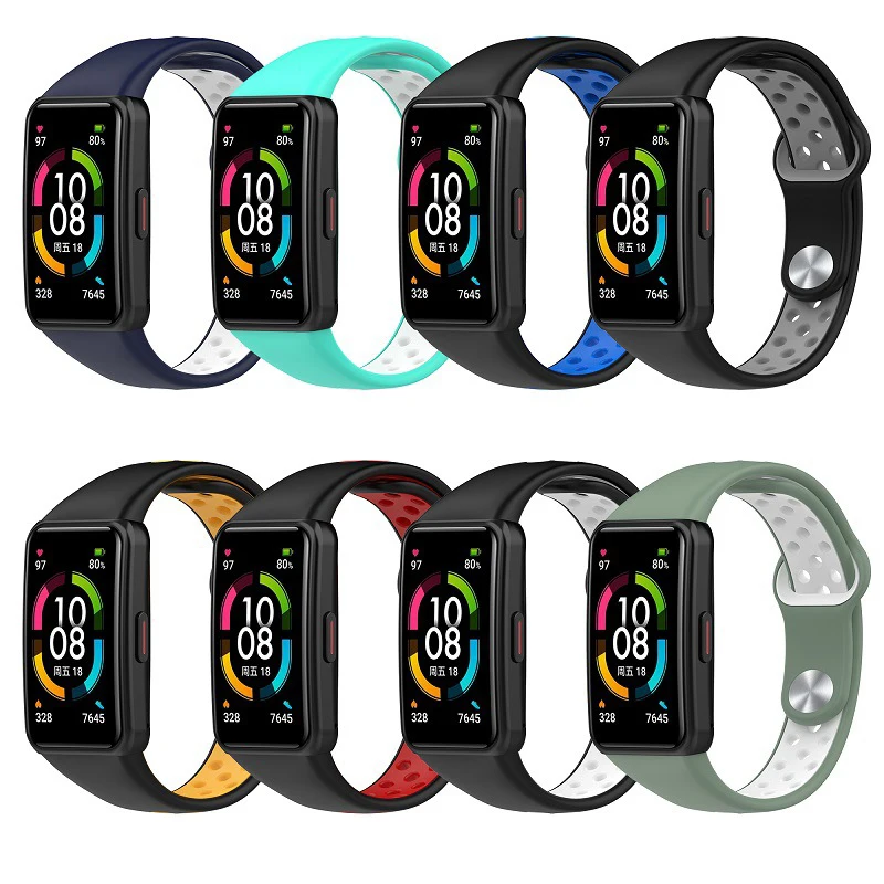 Sport TPU Dual Color Breathable Watch Strap For Huawei Band 6 Pro NFC Smart Watch Band Honor Band 7 6 Replacement Strap Bracelet