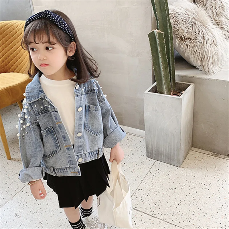 Wholesale New Fashion Girl Outfits Little Toddler Boutique Clothing Girls Beaded Jean Jacket Coat For Kids