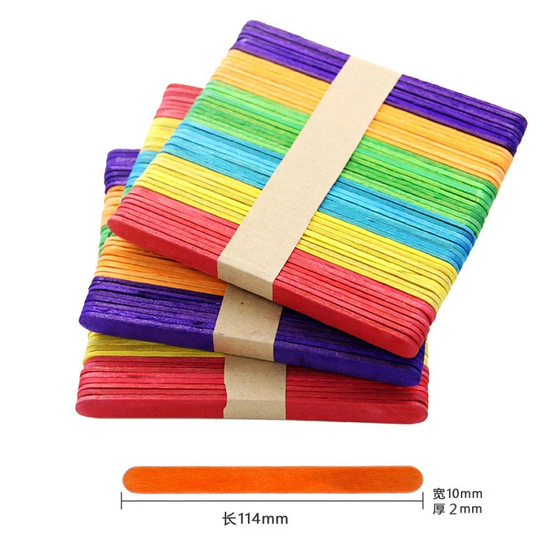 100Pcs/50Pc Environmental Fun Handmade Diy Colored Popsicle Natural Wood Ice Cream Sticks Food Grade Flat Handy Art Crafts Stick