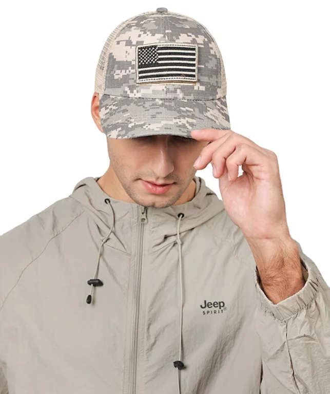 Syh722 Camouflage Constructed Trucker Special Tactical Operator Forces USA Flag Patch Baseball Cap