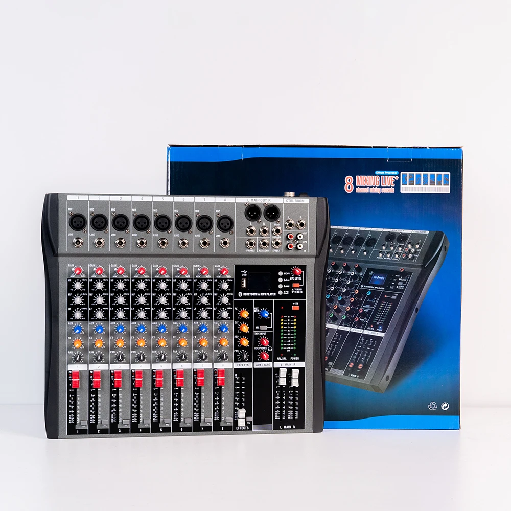 CT8 Professional 3-Band Equalization Wireless Connectivity LCD Display 8-Channel 8 CH Professional Mixer