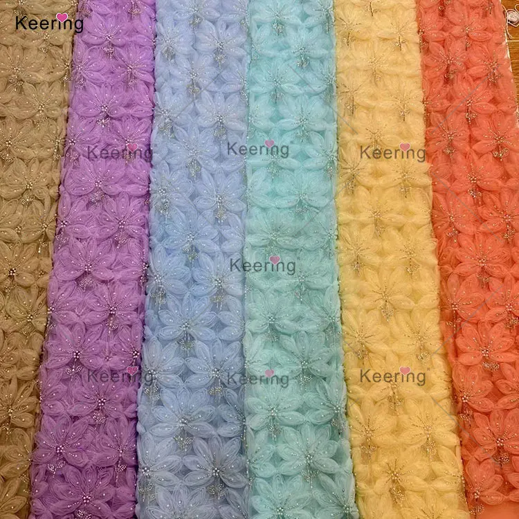 Keering China Wholesale Flower Embroidered Lace Butterfly Tulle 3D Air Mesh Fabric For Wedding Dresses