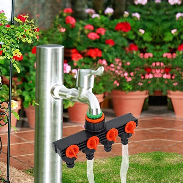 4 Way Garden Hose Valve Splitter Heavy Duty Faucet Manifold Fitting for Drip Irrigation Tap End Garden Water Hose Splitter