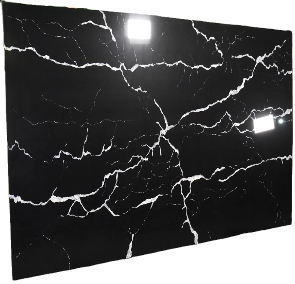 China Solid Surface Stone Calacatta Quartz Cheap Black Artificial Quartz Stone Marble Slabs Countertop