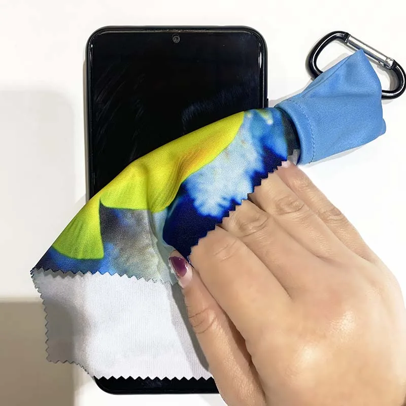 Factory OEM Sublimation Digital printing soft fabric customized designs silver eyeglass lens screen microfiber cleaning cloth