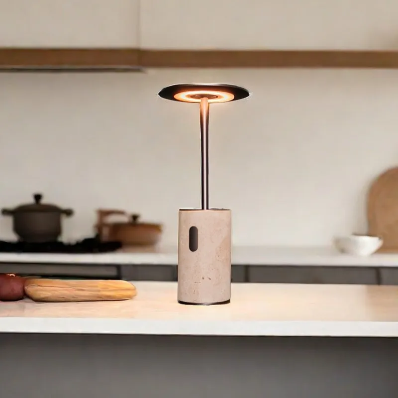 Zhihui side table Luxury Style Rechargeable Led Travertine Natural Stone Table Lamps