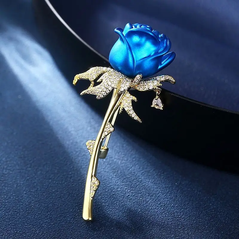 Hot Sale Hijab Muslim Scarf Brooches Pins for Women Cubic Zirconia Sparkly High Quality Zircon Rose Flower Jewelry Brooches