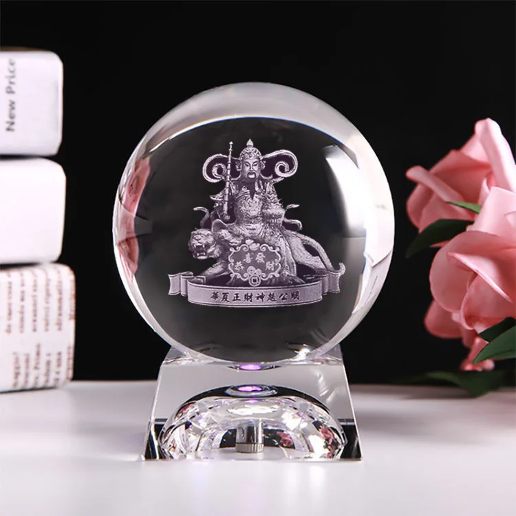 Custom Size 3d Laser Engraving Crystals Bodhisattva Decorating Christmas Clear Crystal Ball With Base