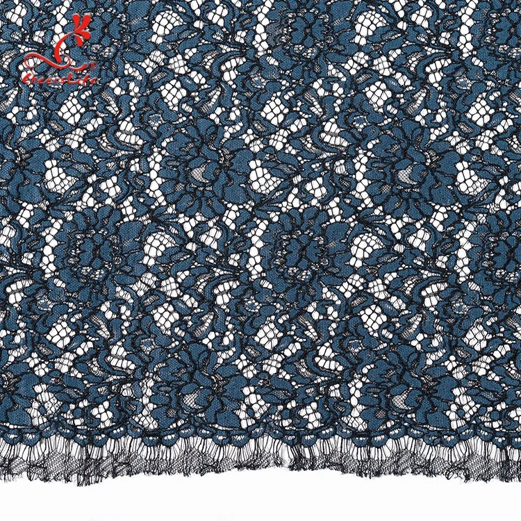 Nigeria New Eyelash fabric Fancy Satin Mesh Lace Fabric Nylon Dark Blue Casual lace fabric custom for Wedding Dress