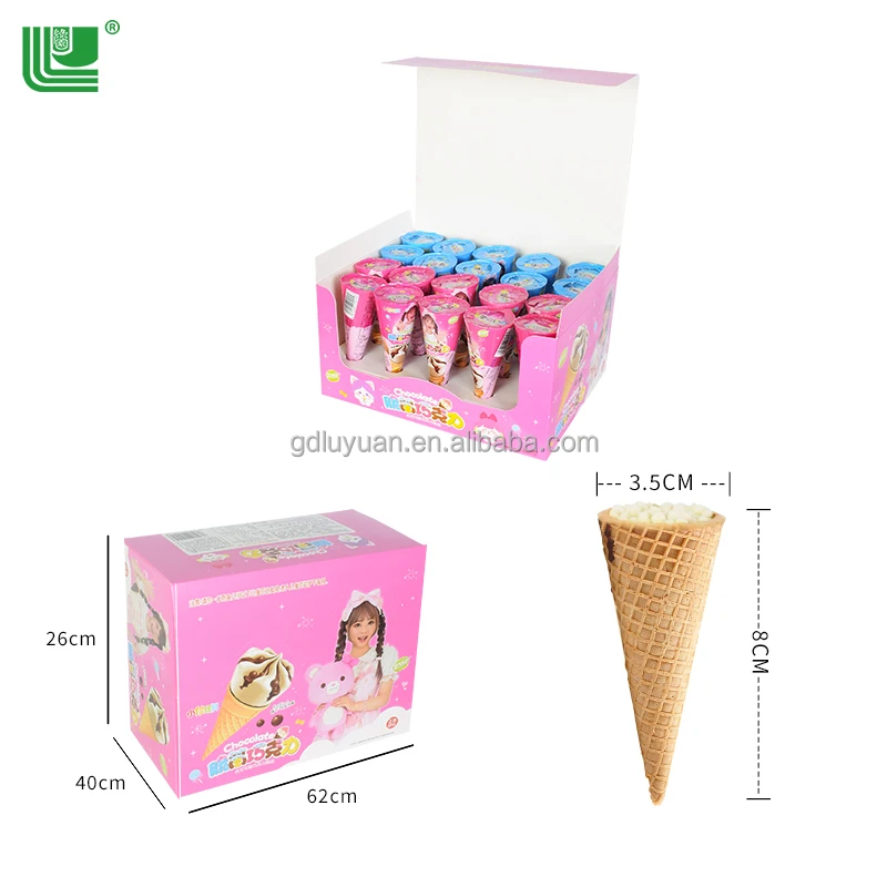 In Stock Kids Snack Chocolate Coated Biscuit Food Crispy Ice Cream Cone Shape Rice Chocolates Biscuits