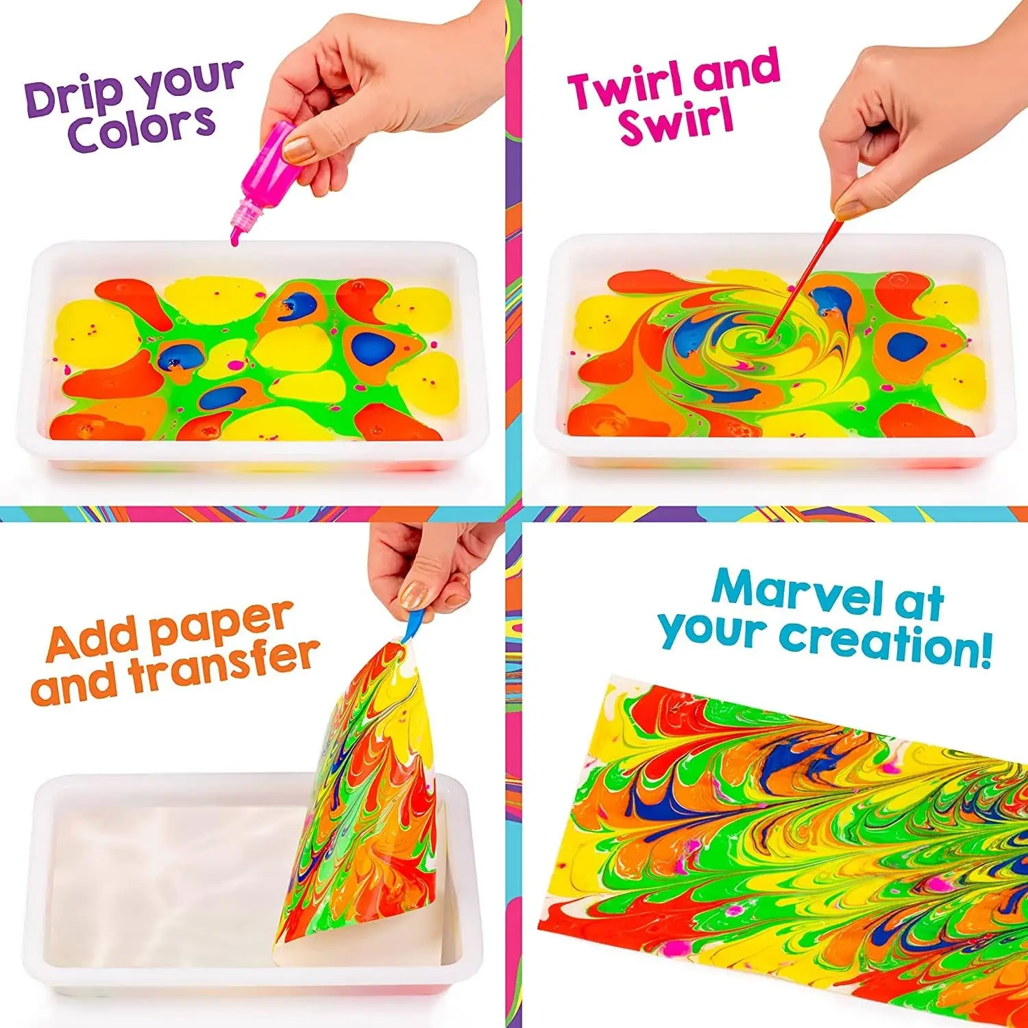 Rainbow Marbling Kit for Kids, to Make Marble Art and Craft Kids Will Love