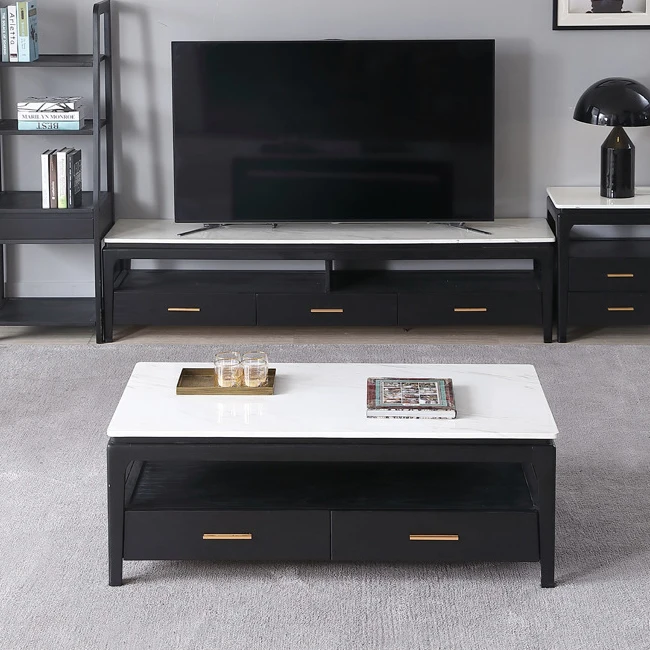 Экономия пространства Европейский дизайнерский гостиная с холодильником деревянный камень мрамор топ журнальный столик