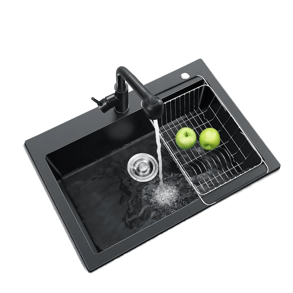 Luxurious Black Double Bowl Kitchen Sink Excellent Quality Rectangular Design Undermount Counter Faucet CE Certified Hot Sale