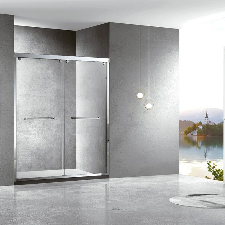 Luxury Aluminum Handle Frame Shower Room Bathroom Sliding Door Sliding Pulley Glass Shower Rooms Enclosure For Villa