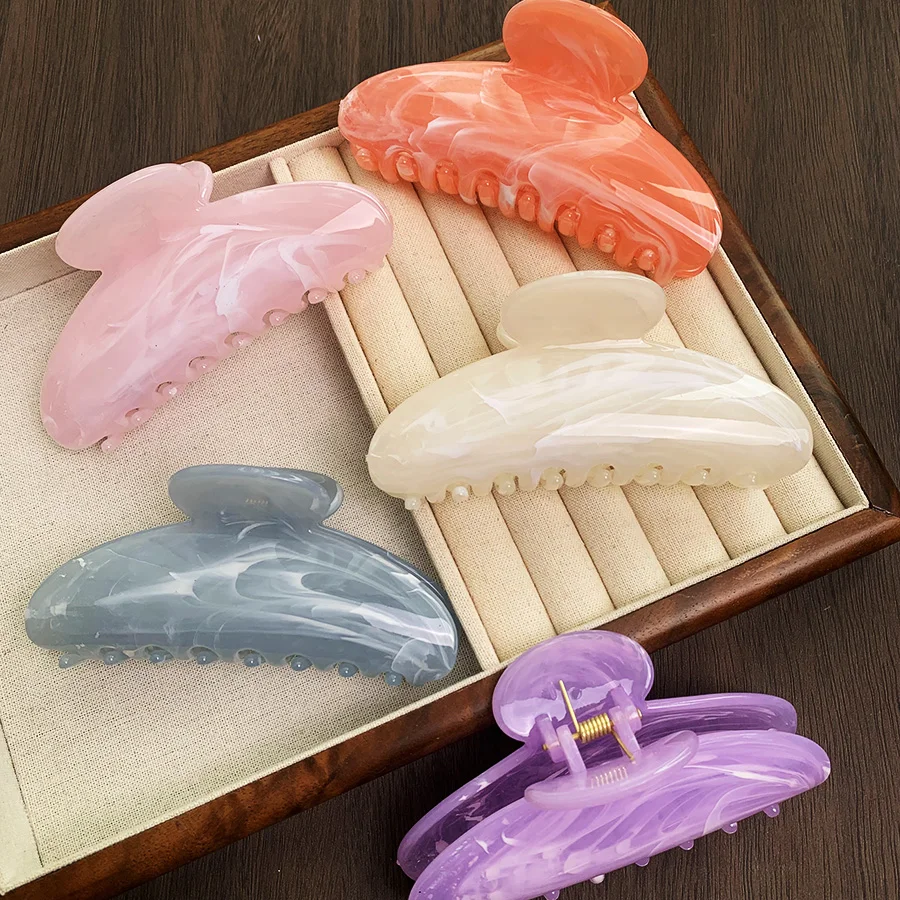 Sayoung Hair Accessories 11cm Large Plastic Clips Claws Half Moon  Marble Colors Hair Clips For Thick Hair