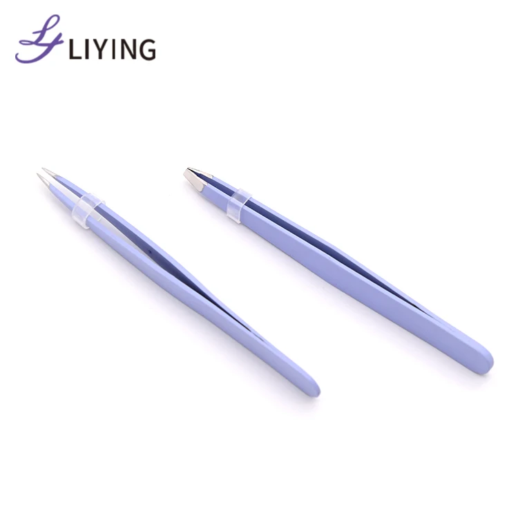 High Quality Customized Beauty Care Tool Stainless Steel Pointed Tip Slanted Eyebrow Eyelash Tweezers
