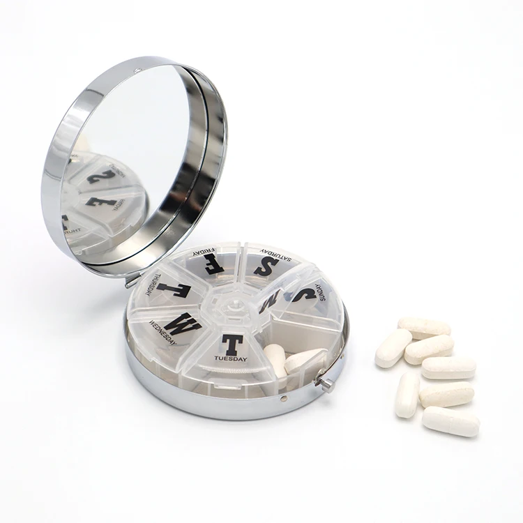 Переработка 7 дней дорожный контейнер для таблеток коробка для драгоценностей контейнер для таблеток из нержавеющей стали металлический контейнер для хранения лекарств с зеркалом