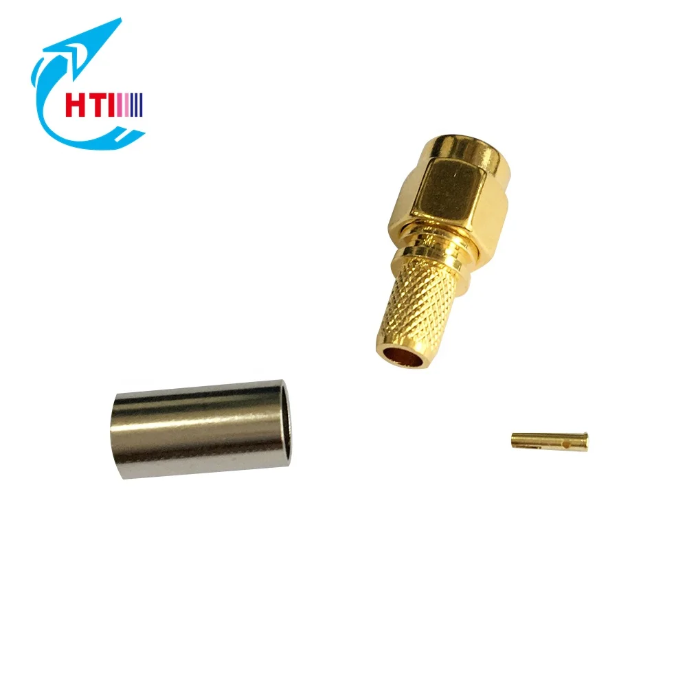 Ready stock Golden planted for RG58  RP SMA Male plug Crimp Type  RP Connector rp sma connector