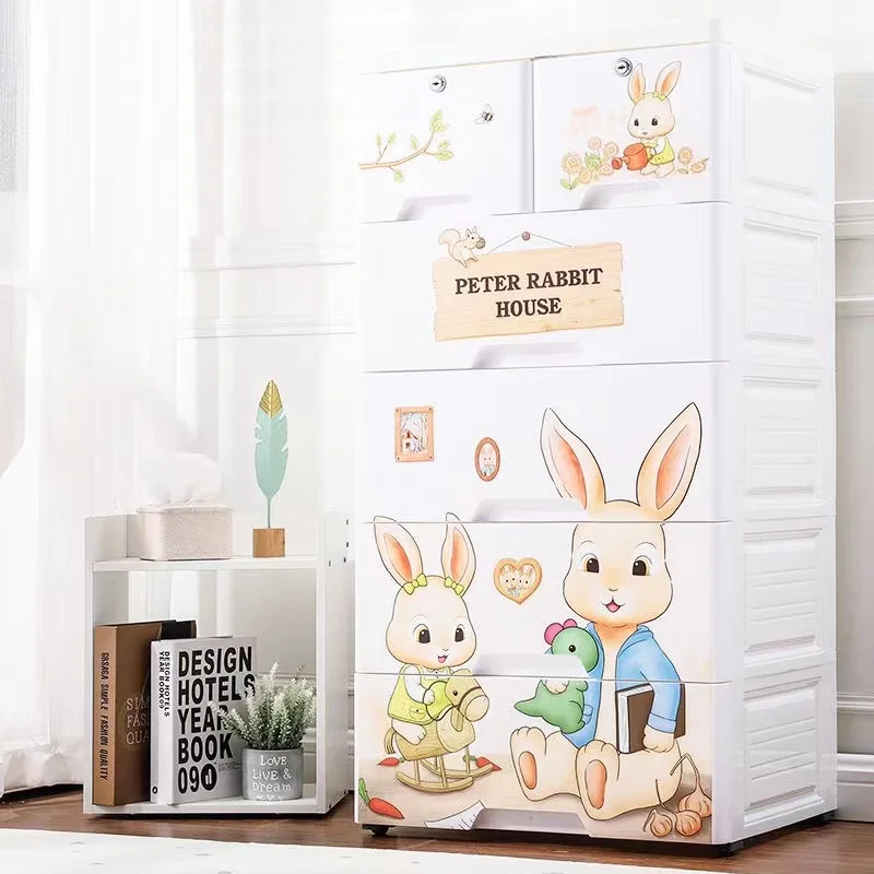 50cm Cartoon Children Multilayers Storage Cabinet Plastic Drawer Clothes Baby Wardrobe For Kids