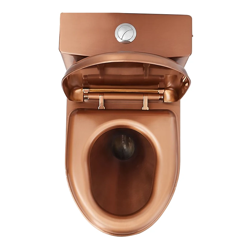 Rose gold stainless steel floor mounted double button water tank seated toilet