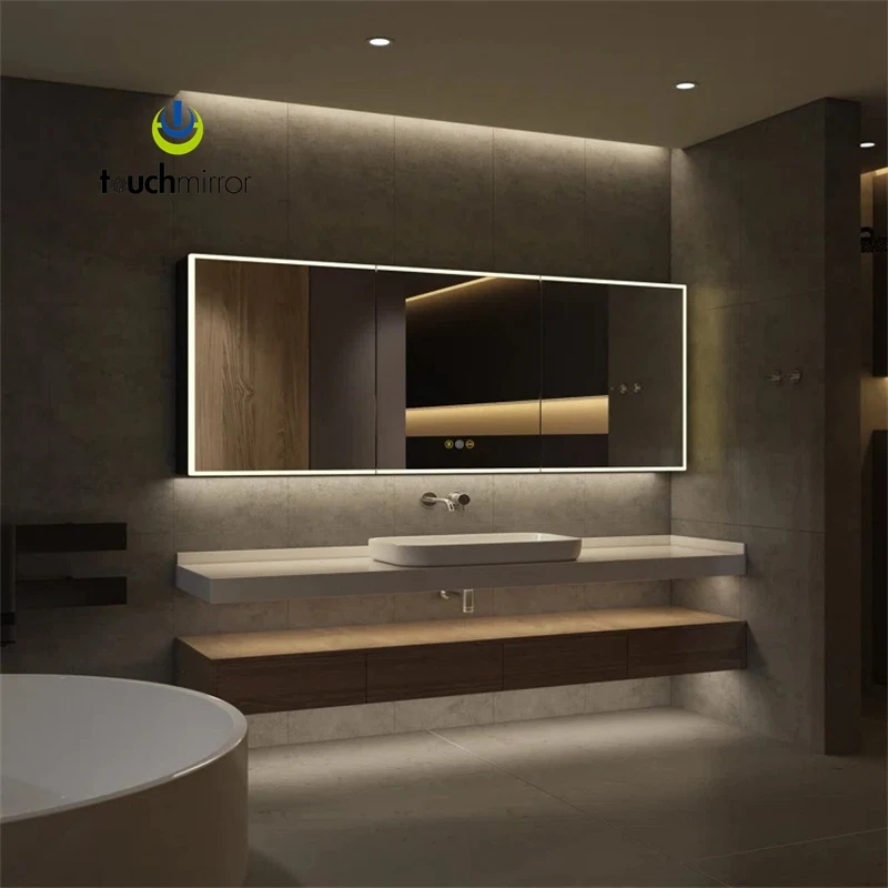 Illuminated led bathroom Wall vanity mirror cabinets with led light For Toilet
