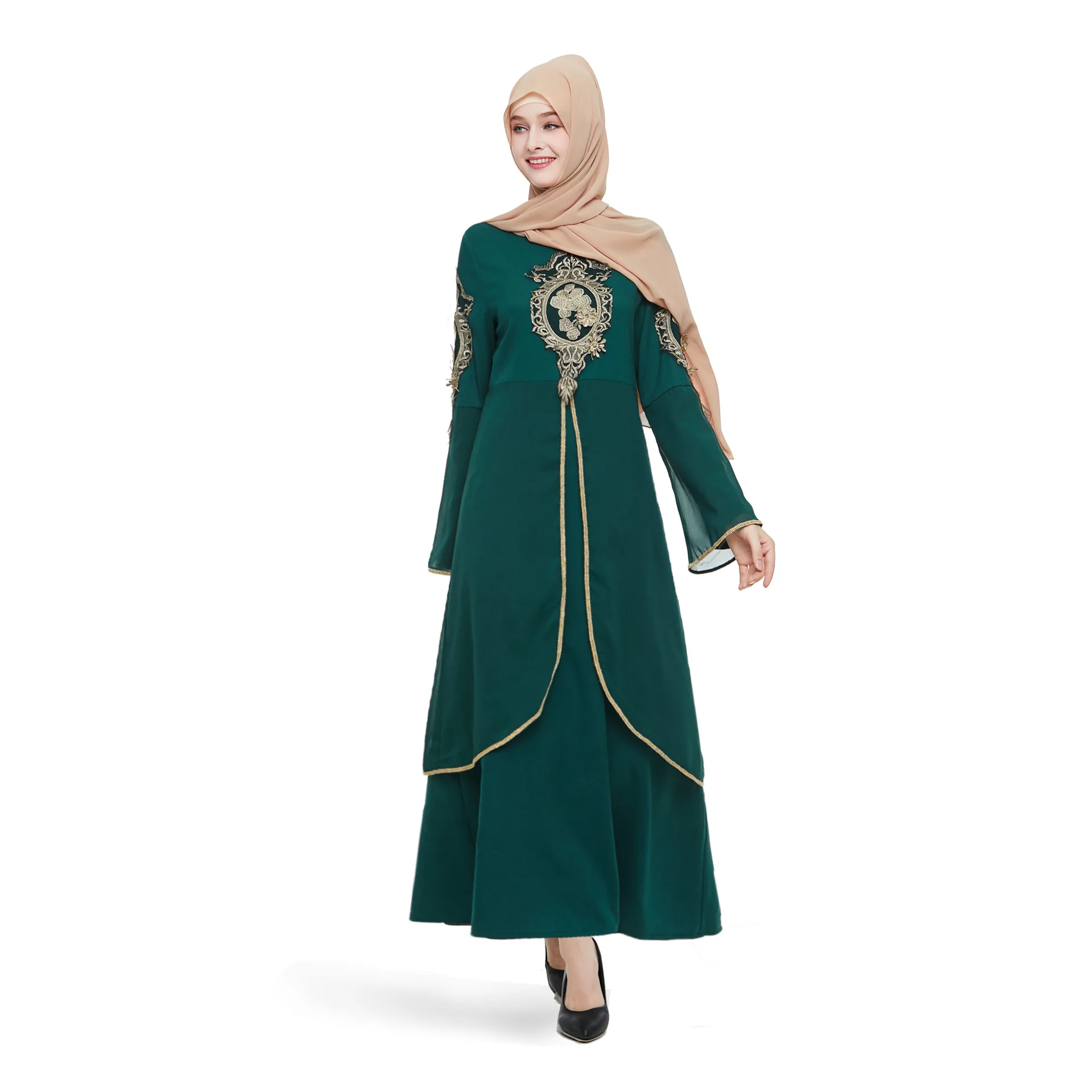 
Hot selling middle east sexy long sleeve embroidery arabic dubai muslim party dress 