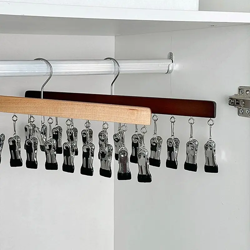 Factory price multifunctional save space Legging socks and hat organizer wooden clothes hangers with clips