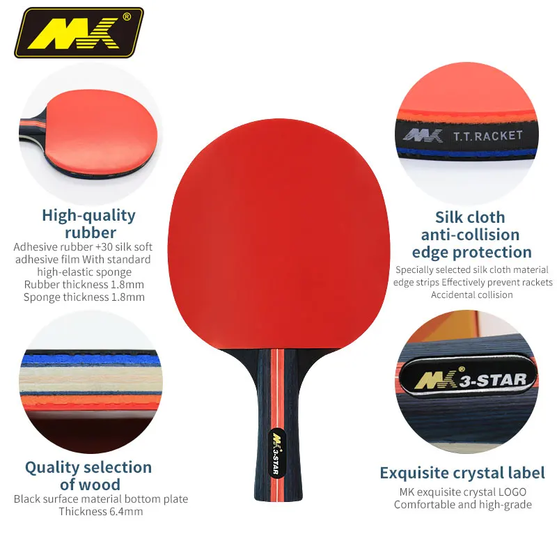 
Amazon Hot Sale 2pcs/Set Customized Table Tennis Racket Bat Ping Pong Paddle Ball Set with Carrying Bag 