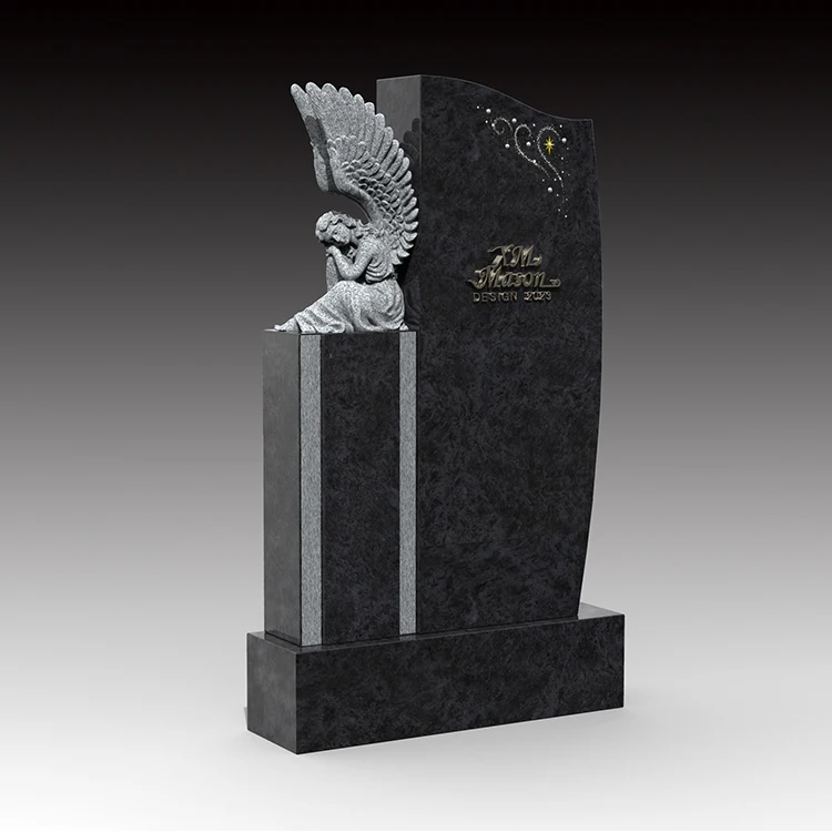 Indian Granite Bahama Blue Luxurious Tombstone Gravestone Angel Wings Monuments Signage