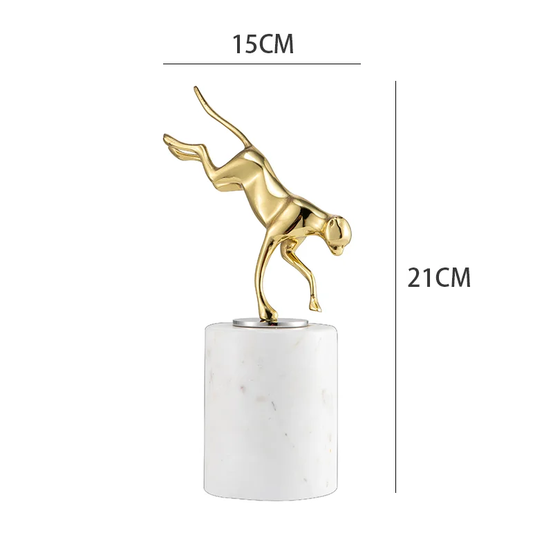 Brass decorations custom luxury brass gymnast desktop marble ornaments high-grade hotel decorations Brass leopard Sculpture
