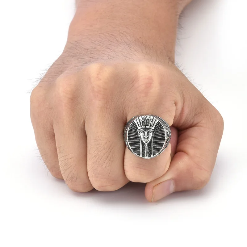 Egyptian Pharaoh New Resizable Waterproof Jewelry Fine Ring Gold Lucky Smart Stainless Steel Fashion for Men Rings