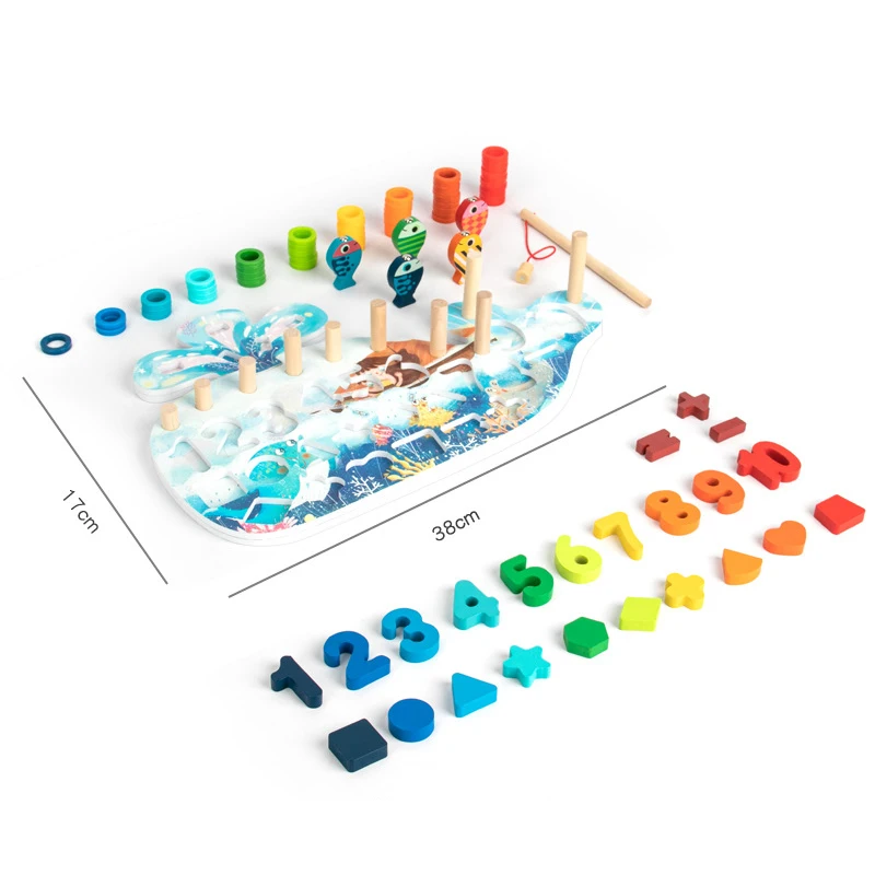 New Arrival  Wooden Fishing Board Early Education Toys Montessori Digital Blocks Puzzle Children Magnetic Mosaic Matching Game