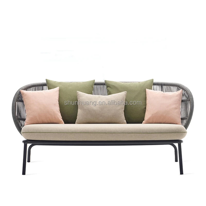 Latest design patio garden aluminum furniture outdoor rope waving dining set