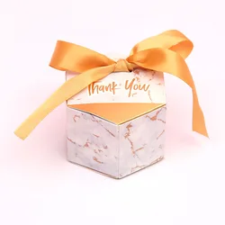 Eco-friendly Wholesale Gold Hot Stamping Colorful Ribbon Gift Wedding Favor Candy Hexagon Paper Box