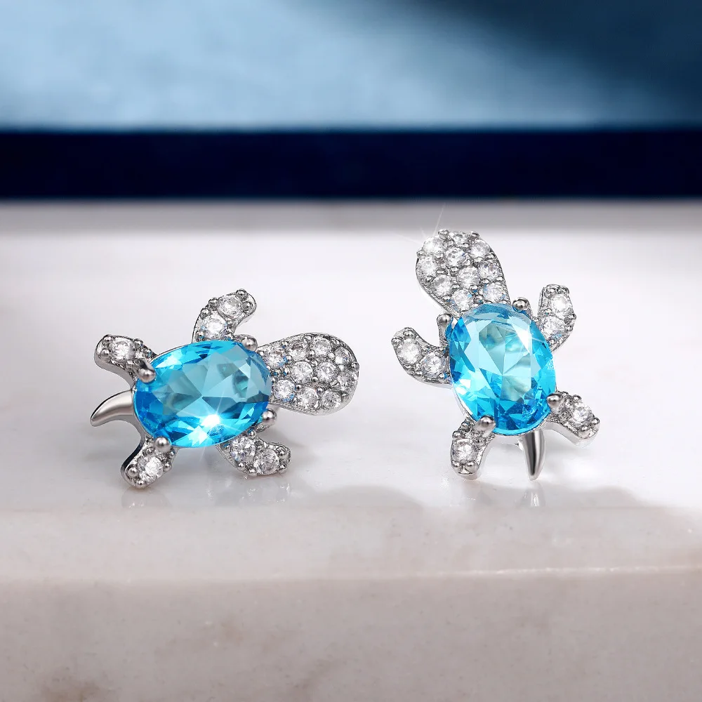 Orecchini  2022 Cute Sea Turtle Stud Earring Diamond Crystal Animal Tortoise Turtle Earrings