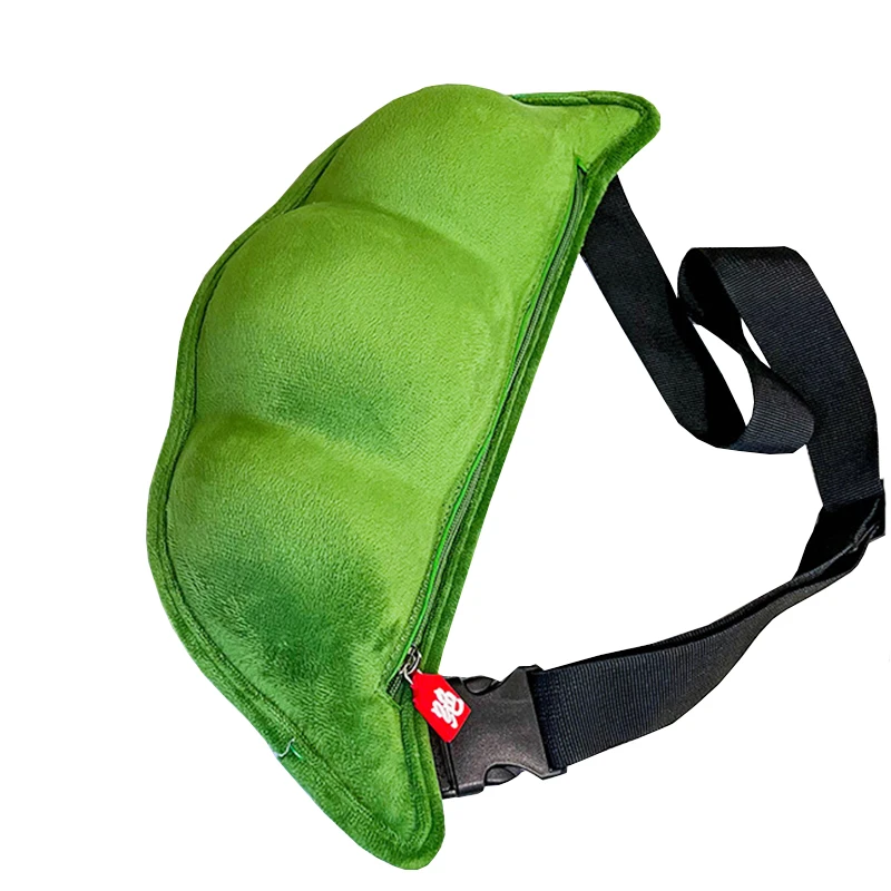 3D Pea Pod Sling Backpack Plush Edamame Purse Cute Soybean Chest Crossbody Shoulder Bags Green Beans Shape Waist Bag