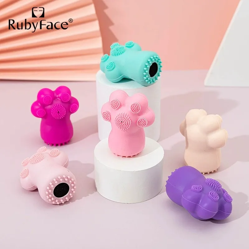 New Fashion RubyFace Cute Cat Claws Short Handle Blackhead Facial Cleansing Wash Beauty Silicone Brush
