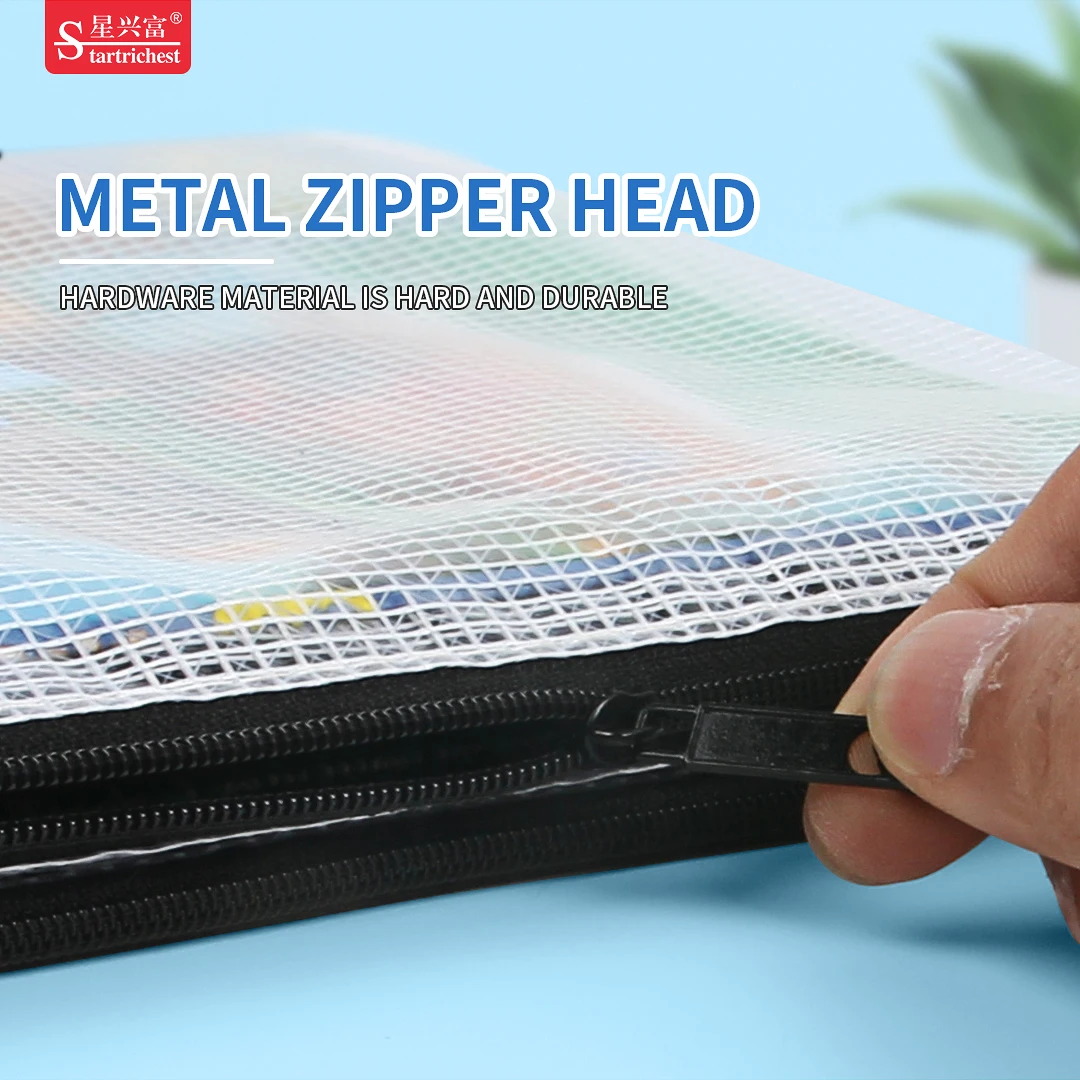 Custom Logo 12.5*10.5cm Folders Mesh Zipper Bags File Document B8 Size Plastic Zip Pouch for Bus Card ID Card Credit Card Holder