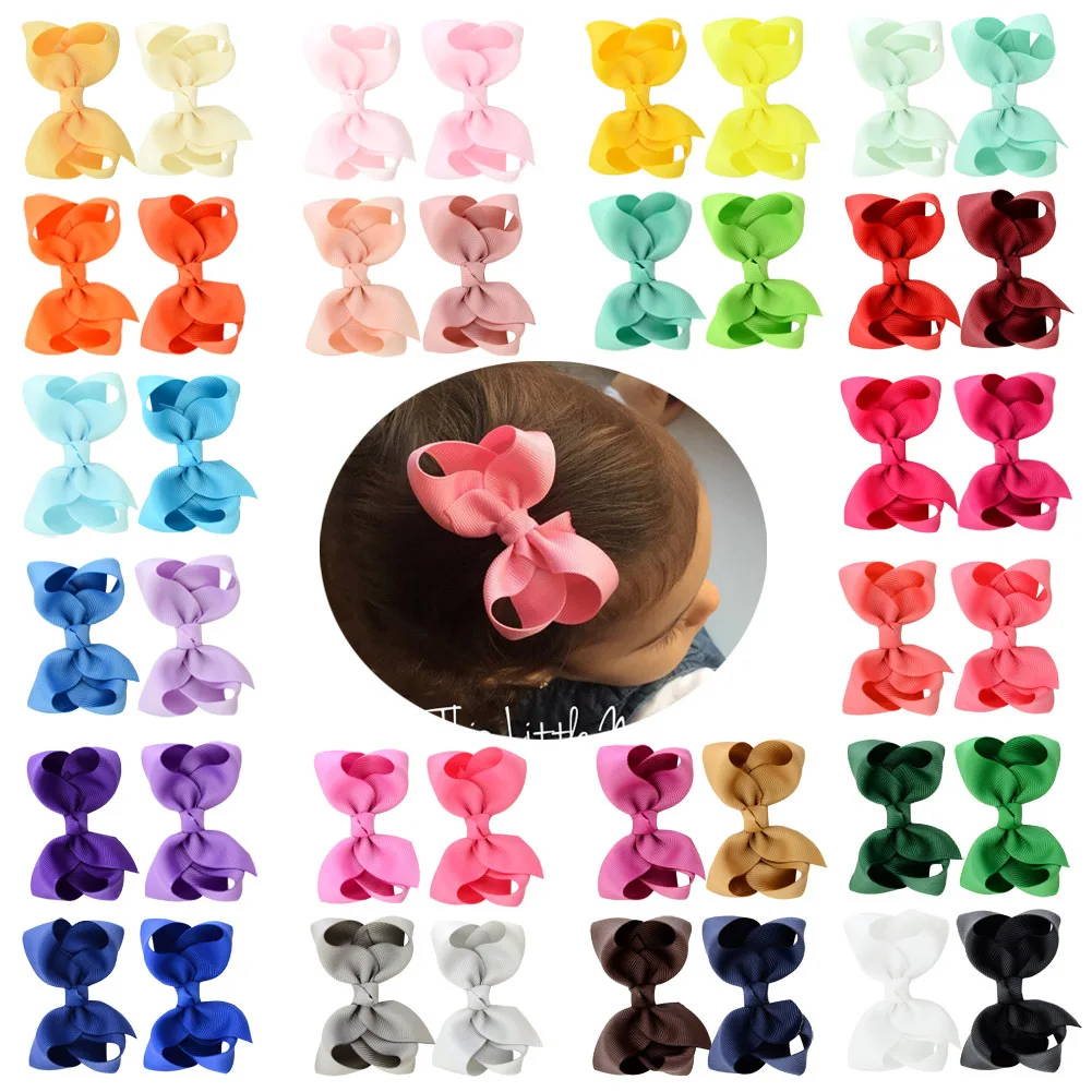 3 inch wholesale candy solid color small  40 Color Children girls Flower Hair Clip With Bow Knot And Duckbill Clip for baby