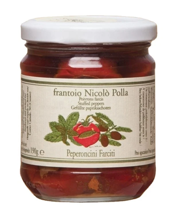 Delicious Italian small Bell Peppers filled with anchovies and capers and covered with olive oil 180g