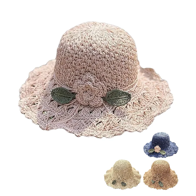 BESTELLA Brand Wholesale custom logo print Bohemian Elegant Crochet women summer wide brim sunshade flower foldable straw hat