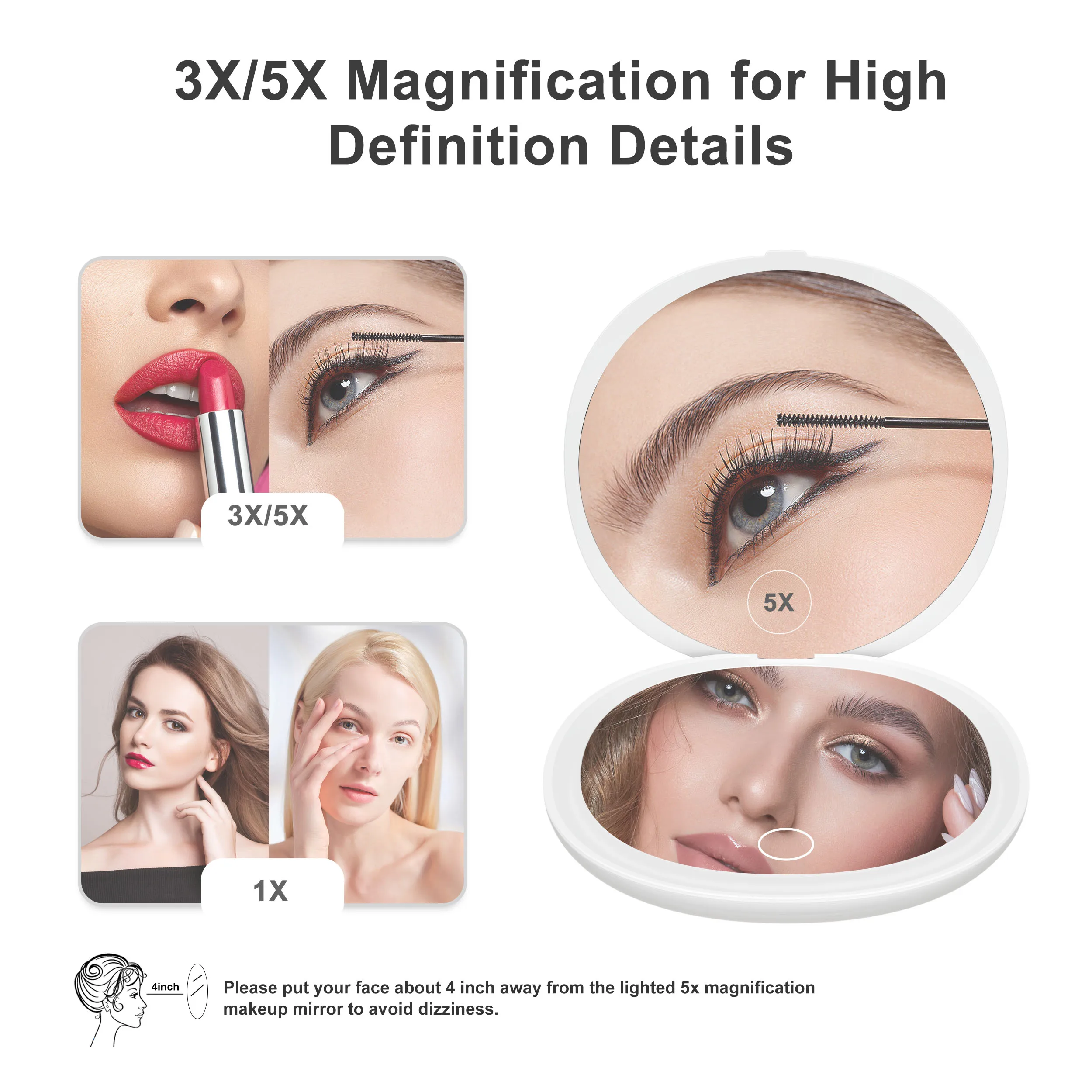 Touch Control Brightness Factory Custom Logo Portable Makeup Hand Pocket Mirror Small Mini Compact Mirror With Led Light