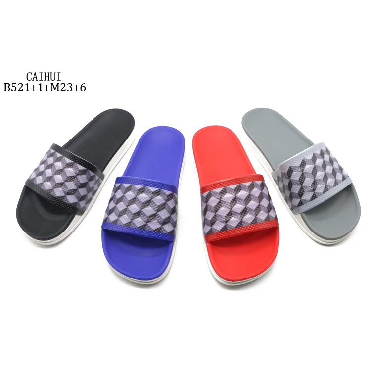 Free Sample Plaid PVC Custom plastic slippers Fancy Slide Sandals fro men