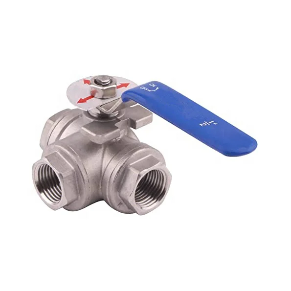 Manufacturer price 1/2 3/8 stainless steel ball valve,T mounting pad Female 3-way manual ball valve with Vinyl locking handle