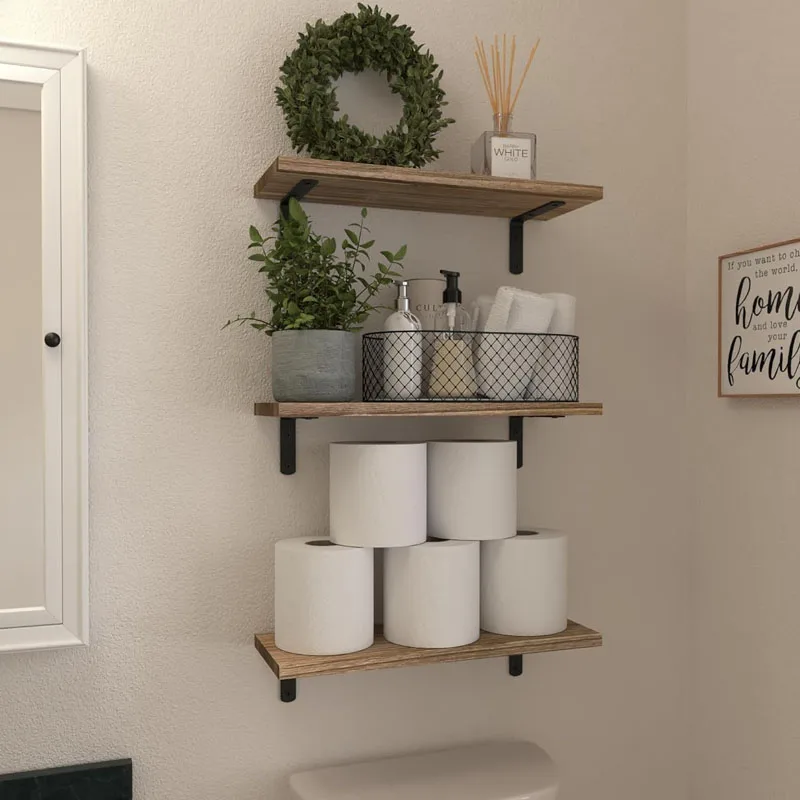 Floating Shelves Wall Mounted Rustic Wood Wall Shelves Set of 6 for Bedroom Bathroom Living Room