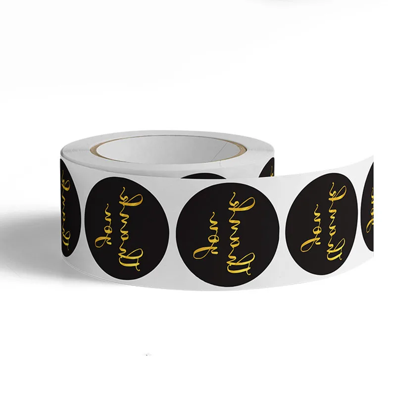 Round Self-adhensive Stickers Paper Gold Foil Stamping Black Thank you Sticker Gift Merchandise decorative envelope Seal Sticker