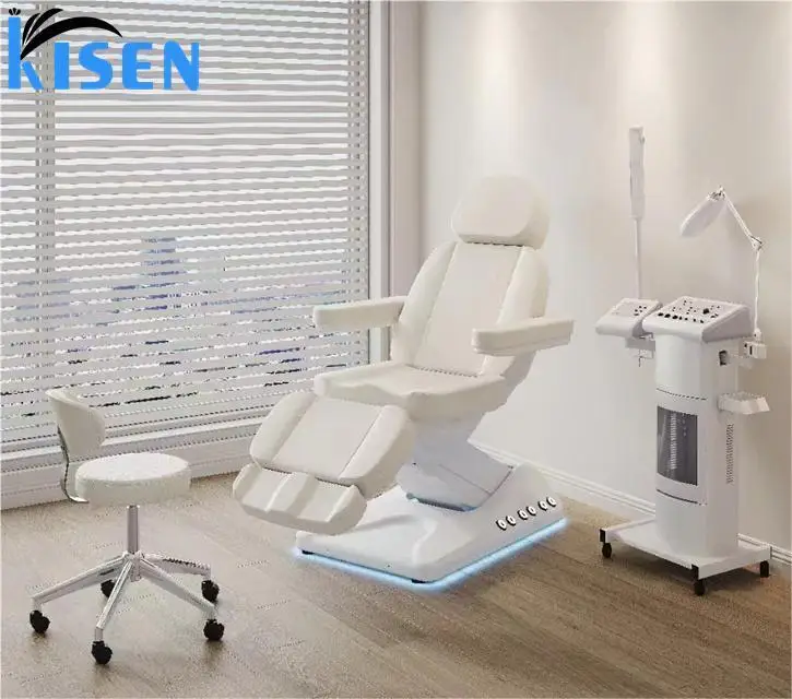 Kisen High-end beauty salon furniture SPA bed adjustable massage table electric facial bed with armrest hairdressing furniture