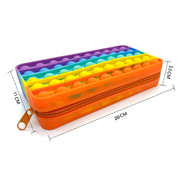 Push Bubble Pencil Bag School Kids Rainbow Silicone Tote Fidget Pencil Case Storage Bag